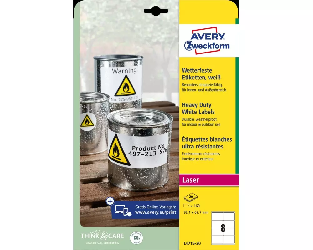 Avery Zweckform Universal-Etiketten L4715-20 99.1 x 67.7 mm Wetterfest