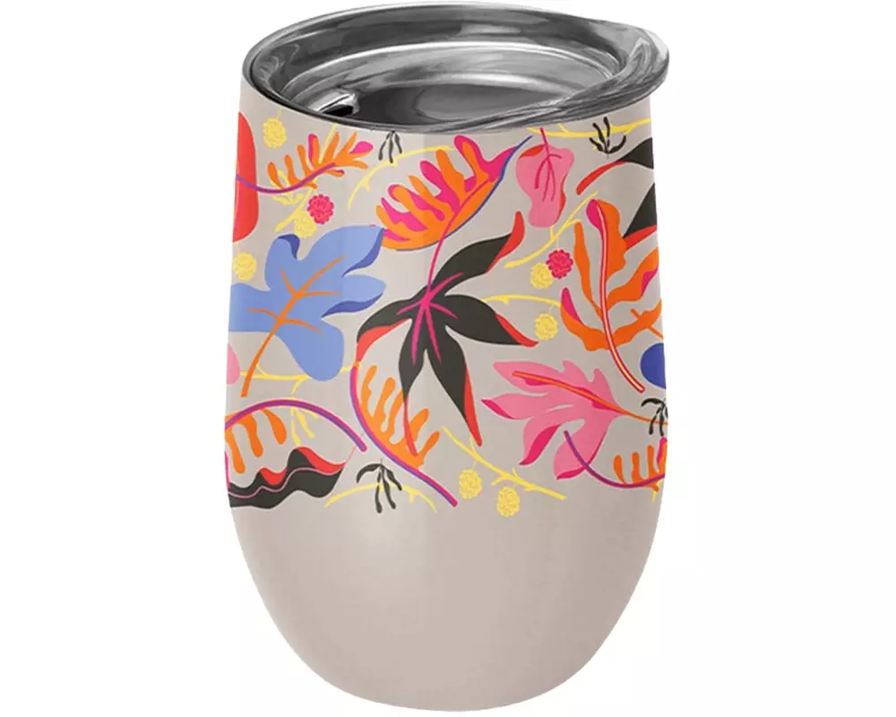 BioLoco Thermobecher Office-Secret garden 420 ml, Grau/Mehrfarbig