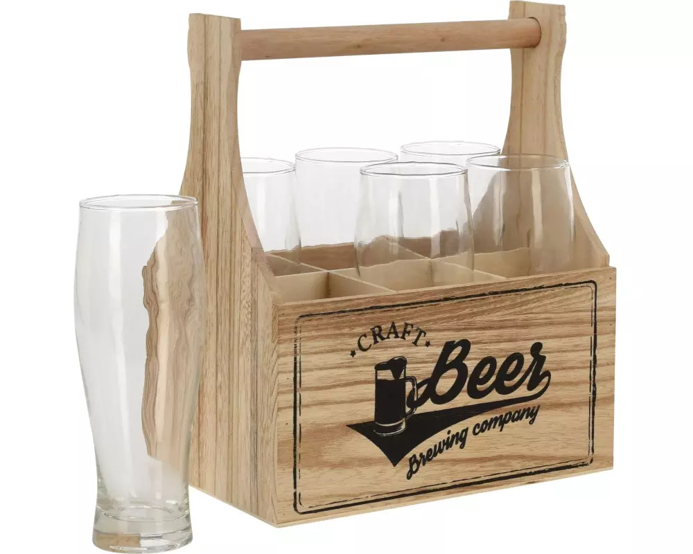 FURBER Bierglas Halter mit 6 Gläser 400 ml, 1 Stück, Transparent