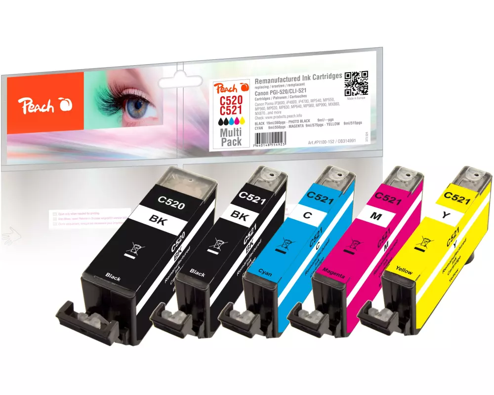 Peach Tinte Canon PGI-520/CLI-521 Multi-Pack C, M, Y, 2x BK