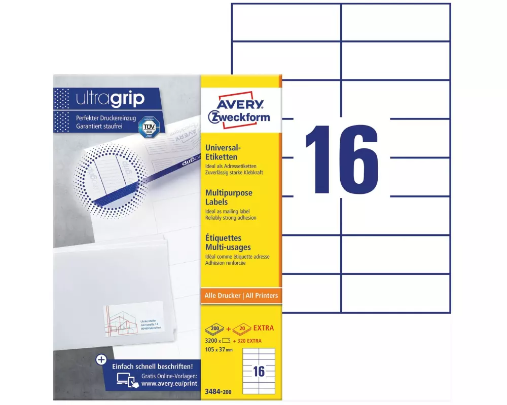 Avery Zweckform Universal-Etiketten 3484 105 x 37 mm, 220 Blatt