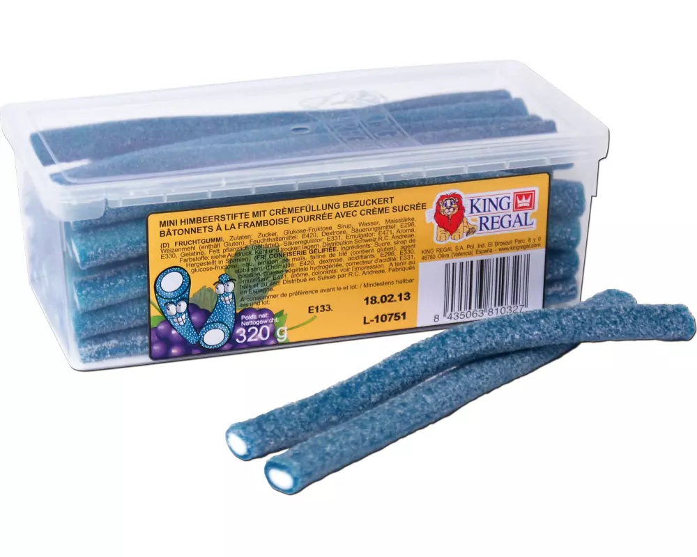 King Regal Gummibonbons Mini Himbeerstifte bezuckert 320 g