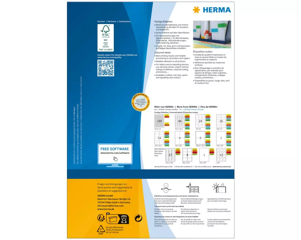 HERMA Farbige Etiketten A4, 105 x 42,3 mm, grün, 1400 Etiketten