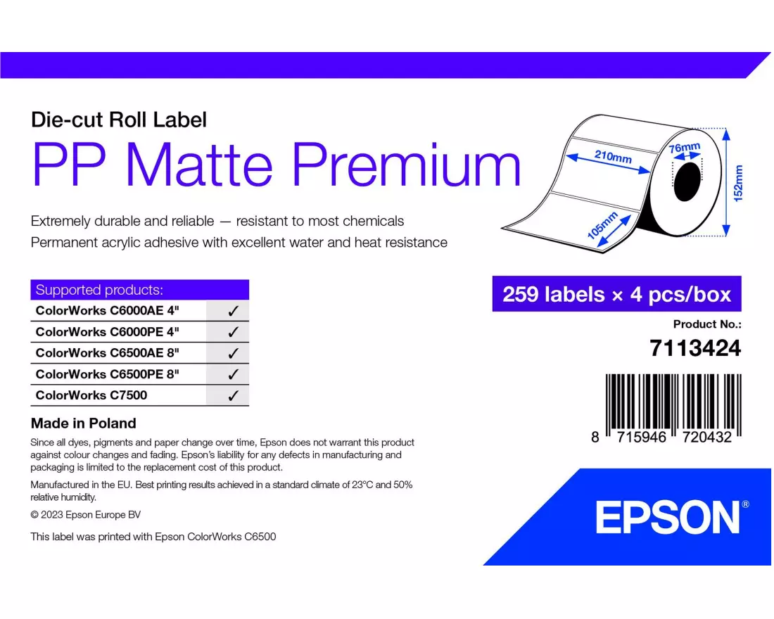 Epson 7113424 Druckeretikette Weiß Selbstklebendes Druckeretikett