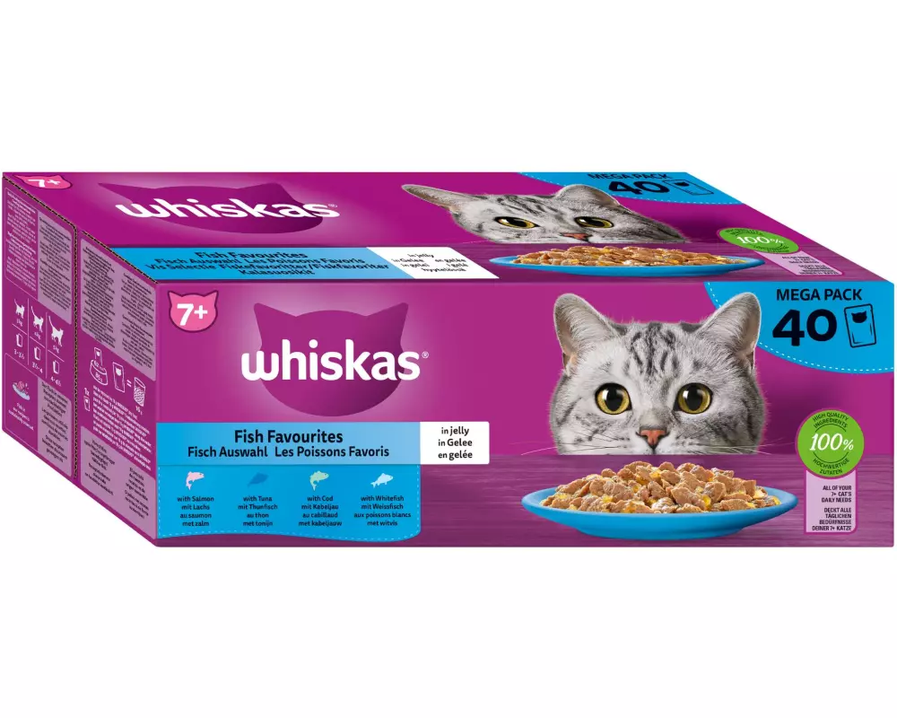 Whiskas Nassfutter Fisch Auswahl in Gelee 7+, 40 x 85 g