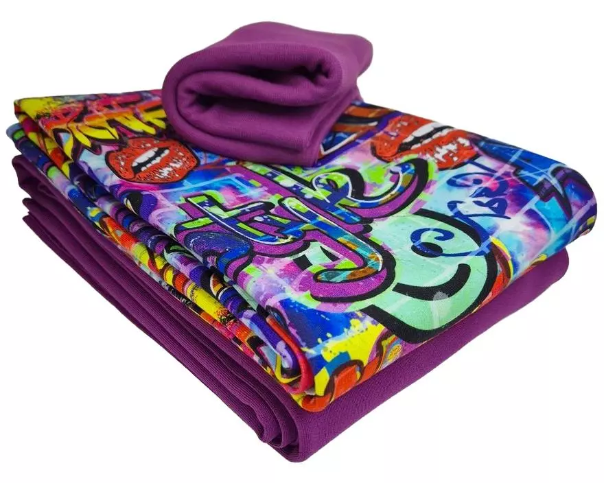 Stoffe Stoff French Terry Graffiti love 3-teilig, Violett, 2 x 1 m