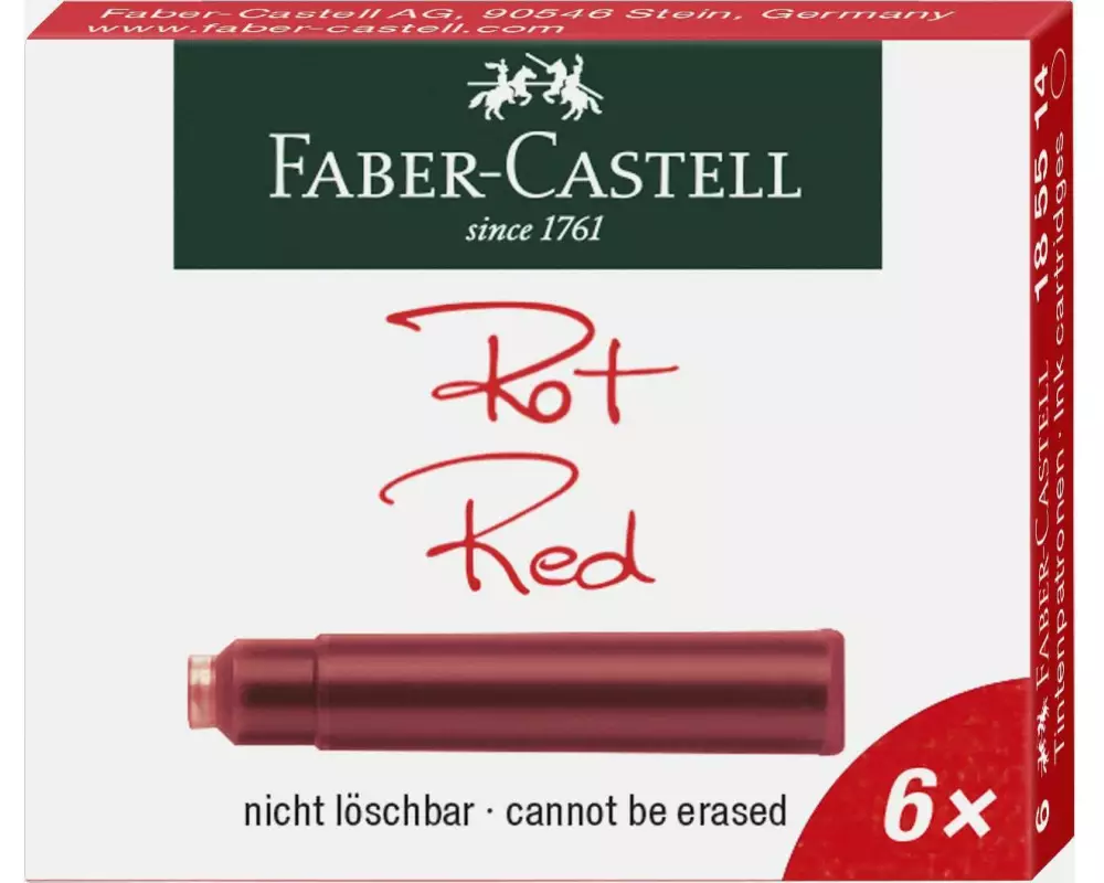 Faber-Castell Tintenpatrone Rot, 6 Stück