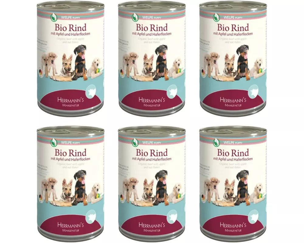 Herrmann's Nassfutter Bio Rind mit Apfel und Haferflocken 6 x 400 g