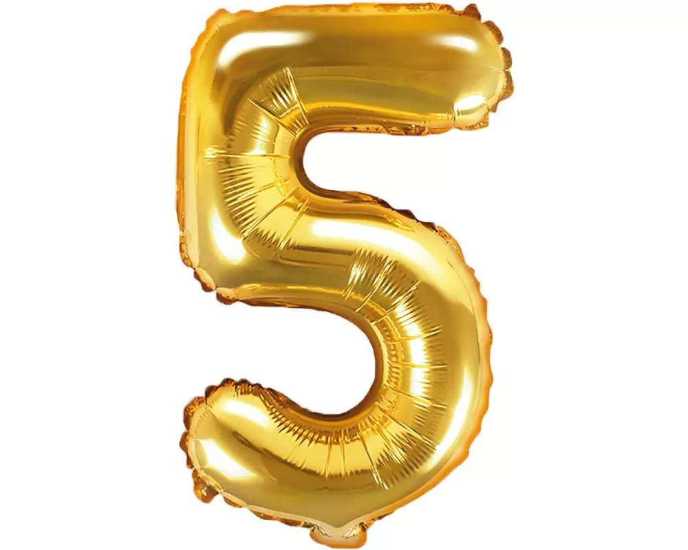 Partydeco Folienballon Zahl 5 klein 35 cm, gold, 1 Stück