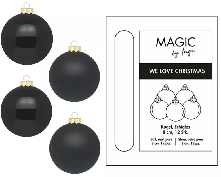 INGES CHRISTMAS DECOR Weihnachtskugel Ebony Black Ø 8 cm 12 Stück
