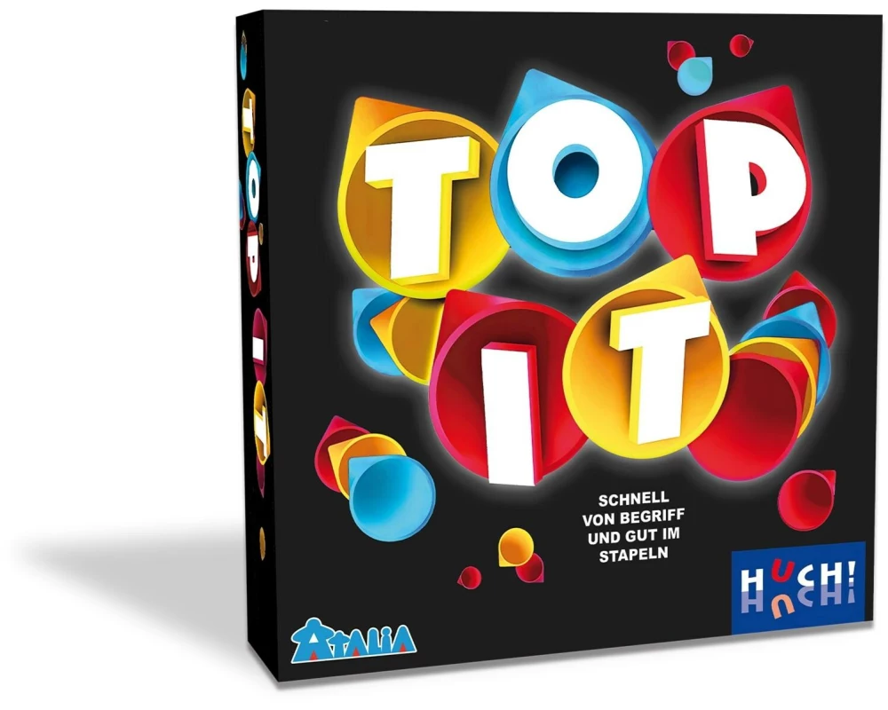 HUCH! Familienspiel Top It, mit Buchstaben-Raster und Kegeln