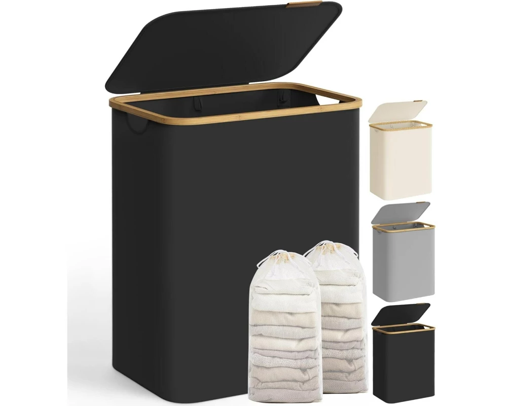 Songmics Wäschekörbe 65 l, Schwarz