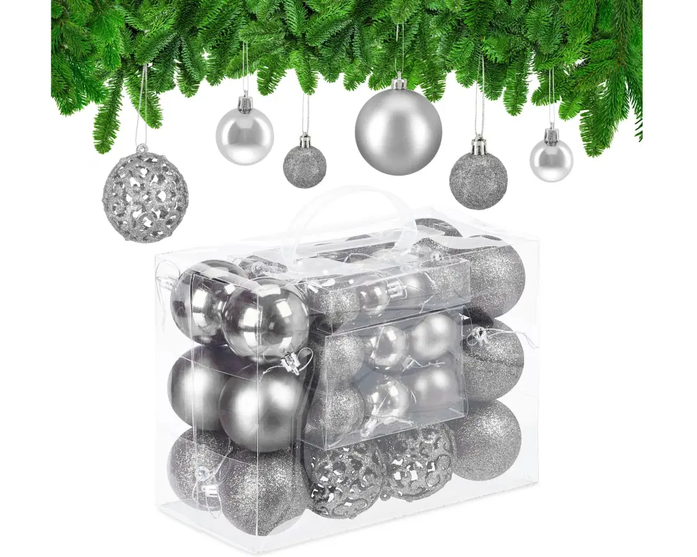relaxdays Weihnachtskugeln im 50er-Set Silber Silber