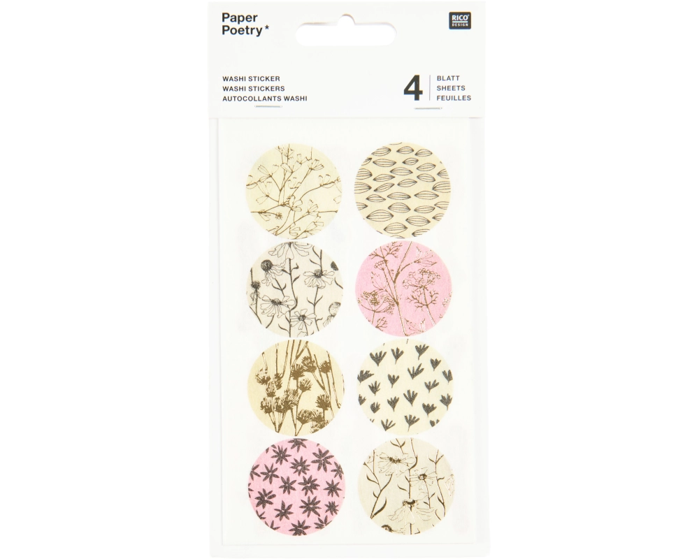 RICO DESIGN Washi Sticker In the Meadow 302627 Pastell 4 Blatt/41 Stück