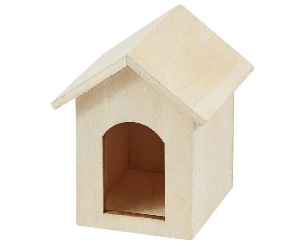 HobbyFun Mini-Haus Hundehütte 3.8 x 5.5 x 4.2 cm, Natur