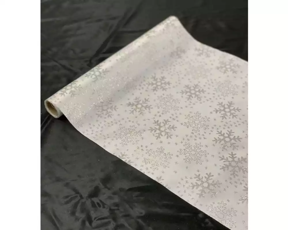Dameco Stoff Schneeflocke 36 cm x 300 cm, Silber/Weiss