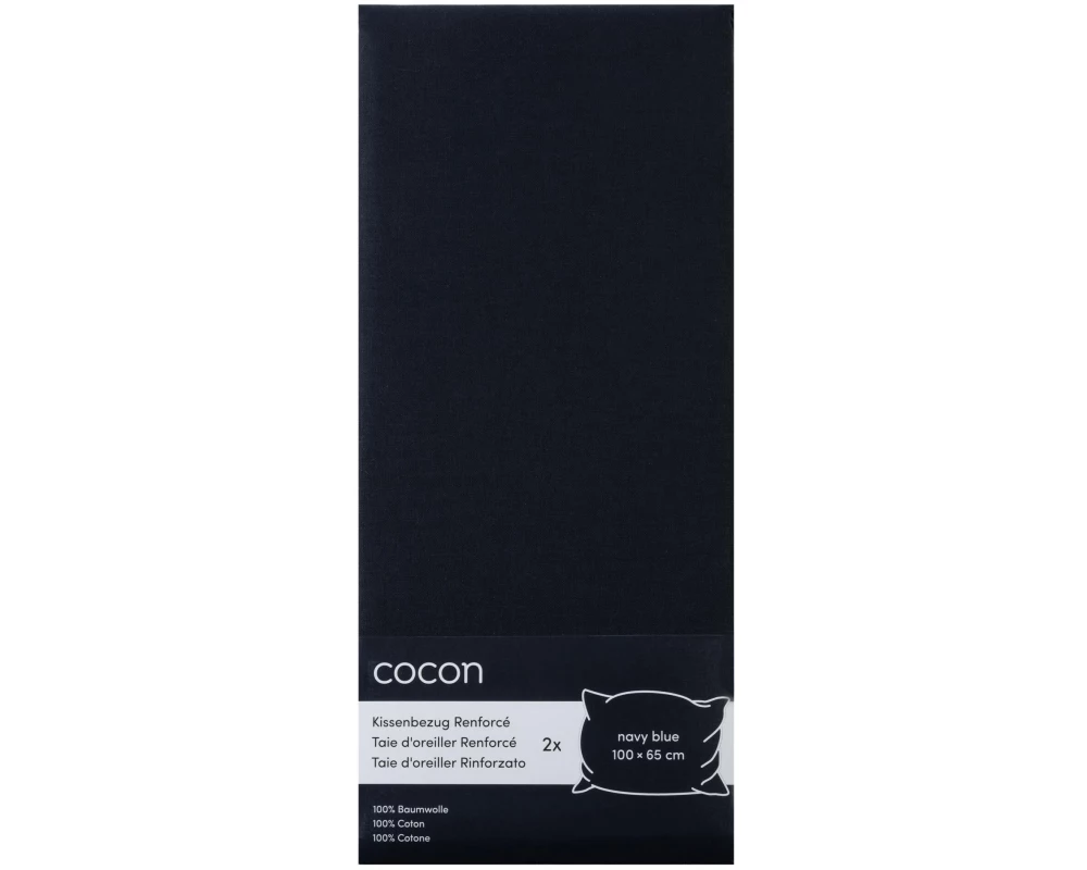 COCON Kissenbezug Renforcé 100 x 65 cm, Marineblau, 2 Stk.