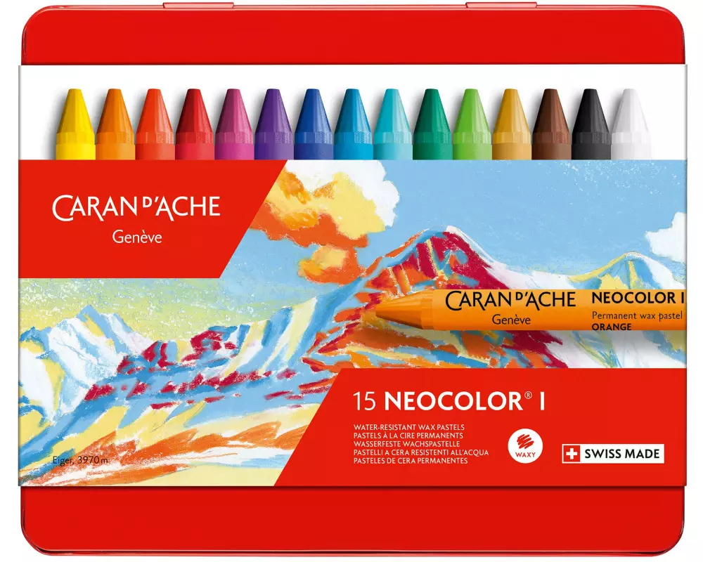 Caran d'Ache Wachsmalstifte Neocolor 1 wasserfest, 15 Stück