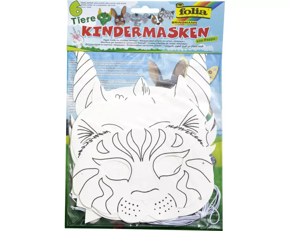 Folia Bastelset Kindermaske sortiert, 6 Stück