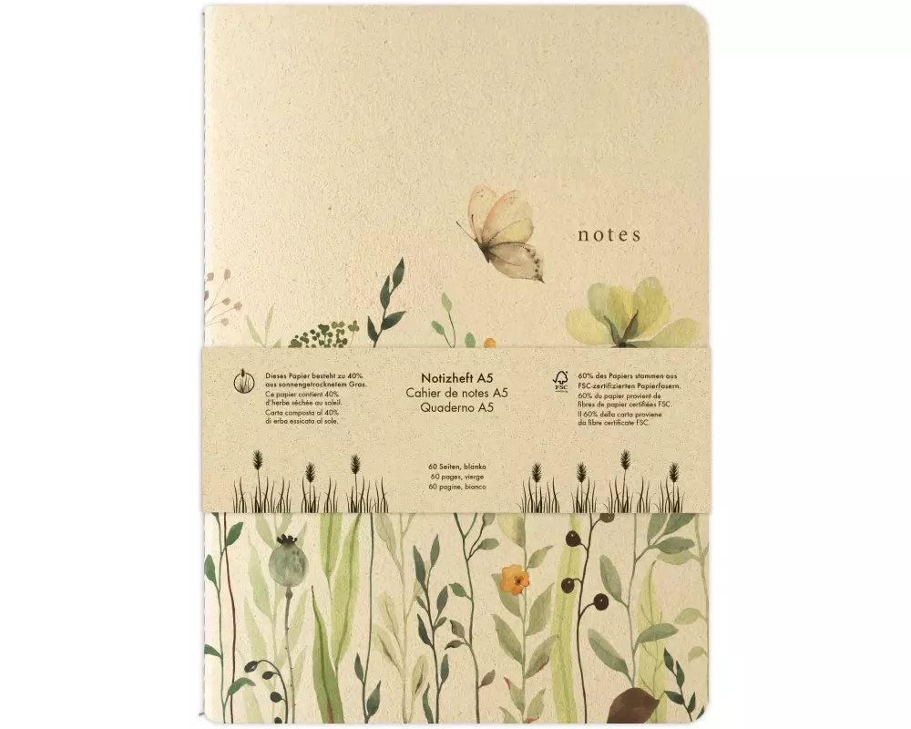 Natur Verlag Notizheft Blumenwiese 14.8 x 21 cm, Blanko