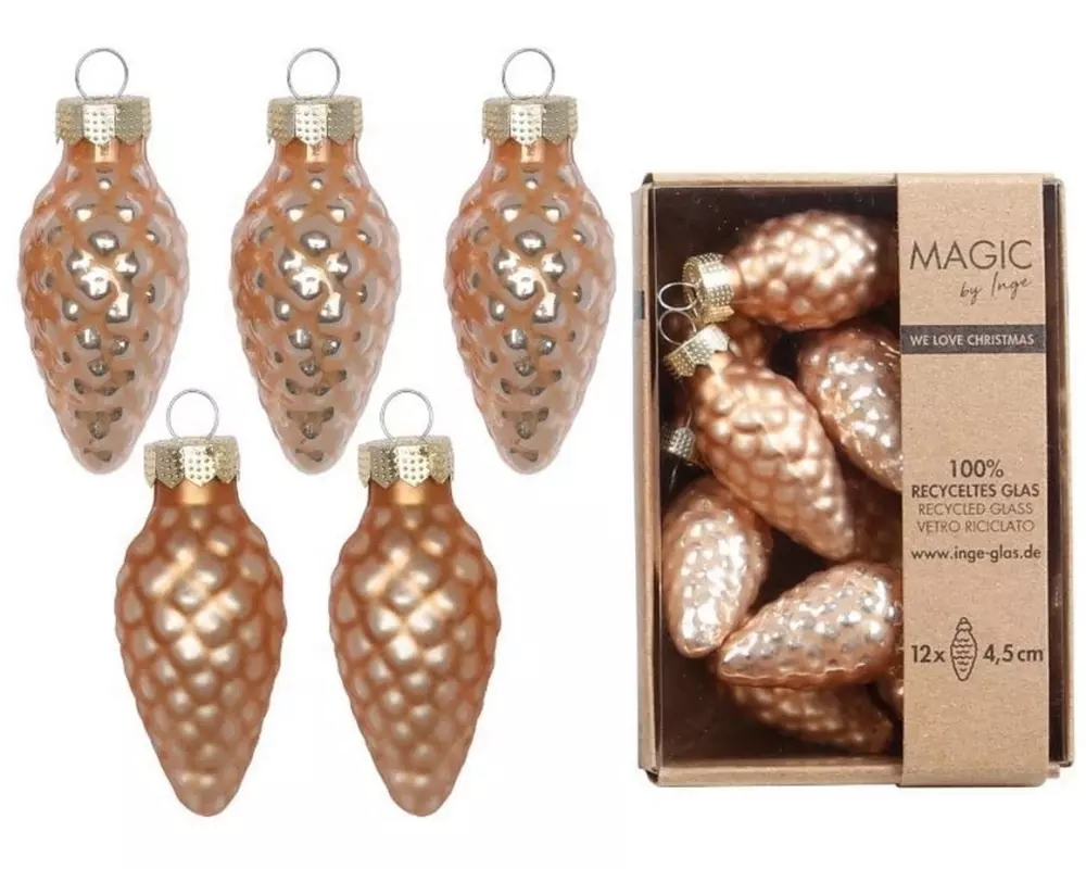 INGES CHRISTMAS DECOR Weihnachtskugel Zapfen 12 Stück, Goldbraun