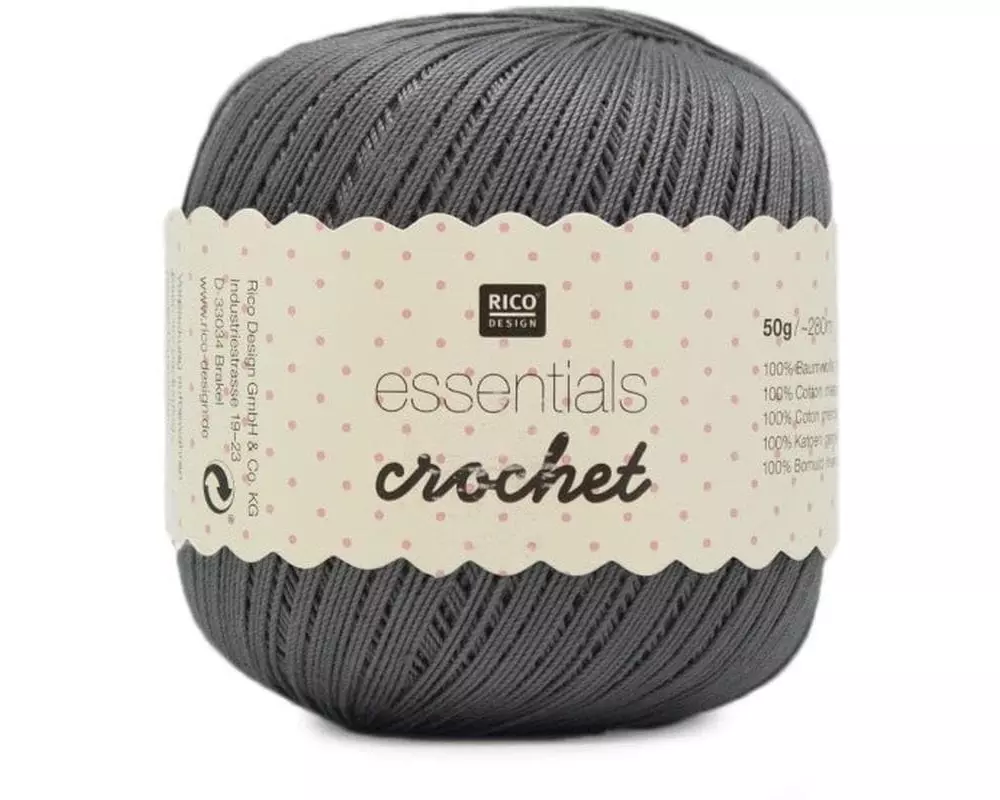Rico Design Häkel- und Strickgarn Essentials Crochet 50 g, Grau