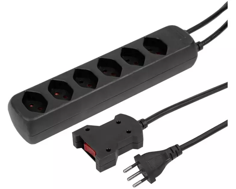 STEFFEN Steckdosenleiste POWER EASY 6xT13 mit Kabelschalter Schwarz