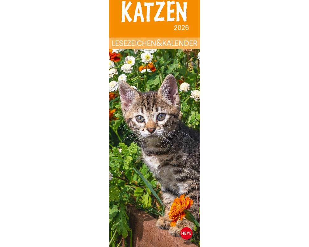 HEYE Lesezeichen-Kal. Katzen 2026 21474+26 DE 6x18cm