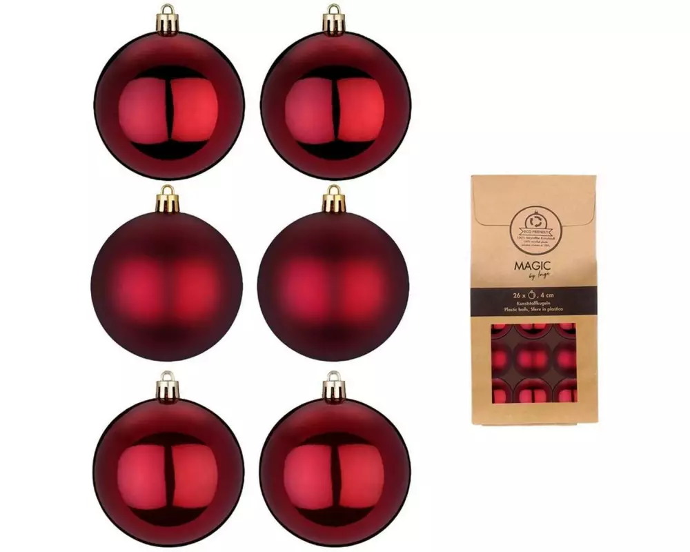 INGES CHRISTMAS DECOR Weihnachtskugel 4 cm Kirschrot, 26 Stück