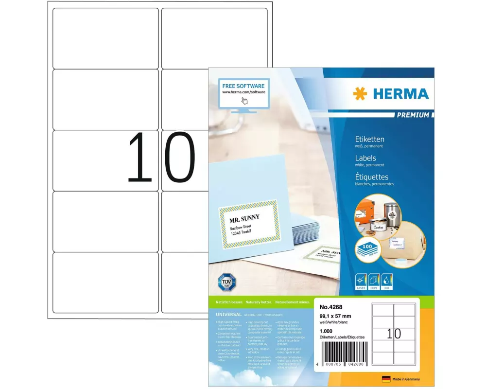 HERMA Adressetiketten Premium A4 99.1 x 57 mm, Weiss