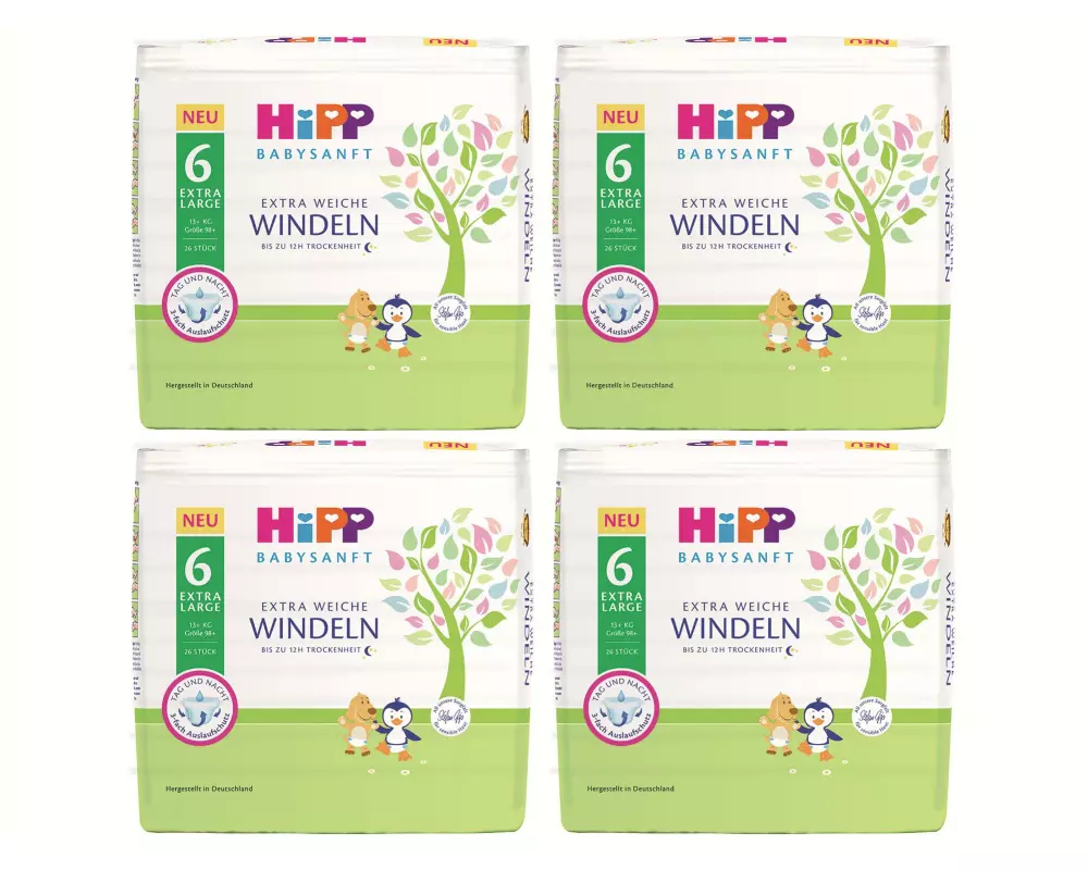 HIPP Windeln Babysanft XL Grösse 6, 4x 26 Stk