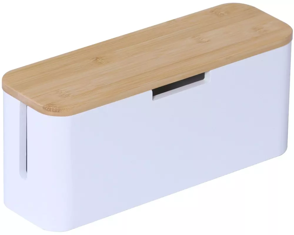 relaxdays Kabelbox Kabelbox Bambus Weiss-Hellbraun Bambus Weiss-Hellbraun