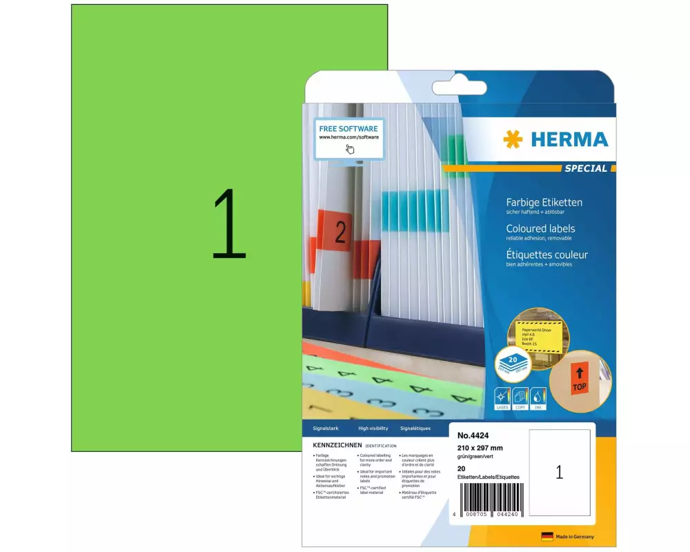 HERMA Universal-Etiketten A4 Ablösbar 210 x 297 mm Grün, 20 Blatt