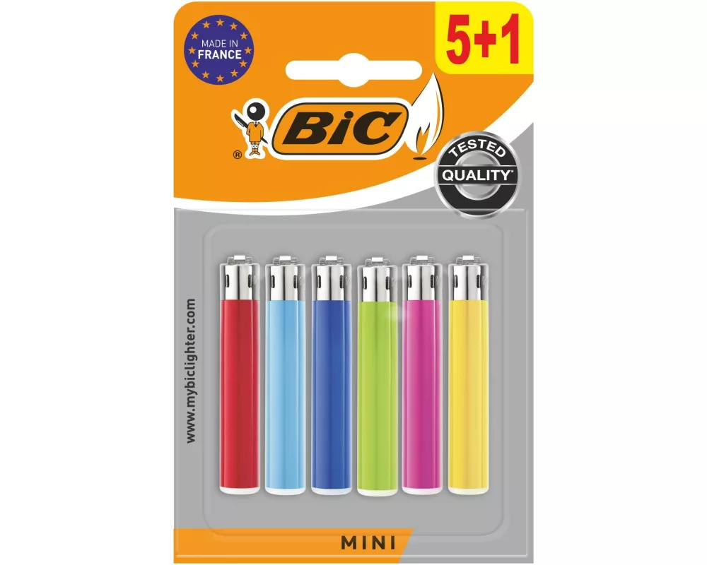 BIC Reibradfeuerzeug J25 Mini, Mehrfarbig, 5+1er-Pack