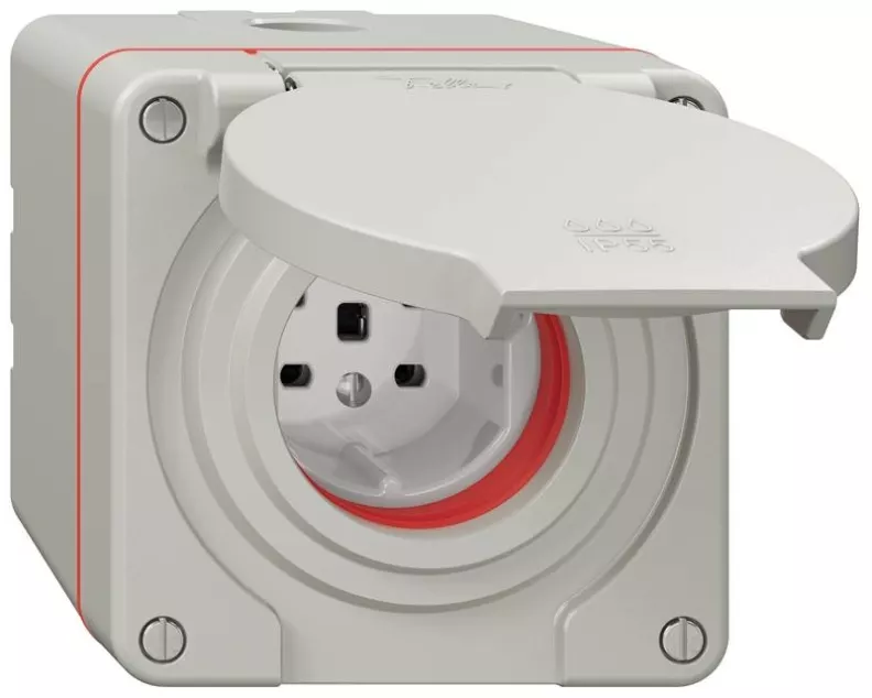 Feller NEVO AP-Nass-Steckdose 1xT25 (16A/400 V) IP55 lgr Grau