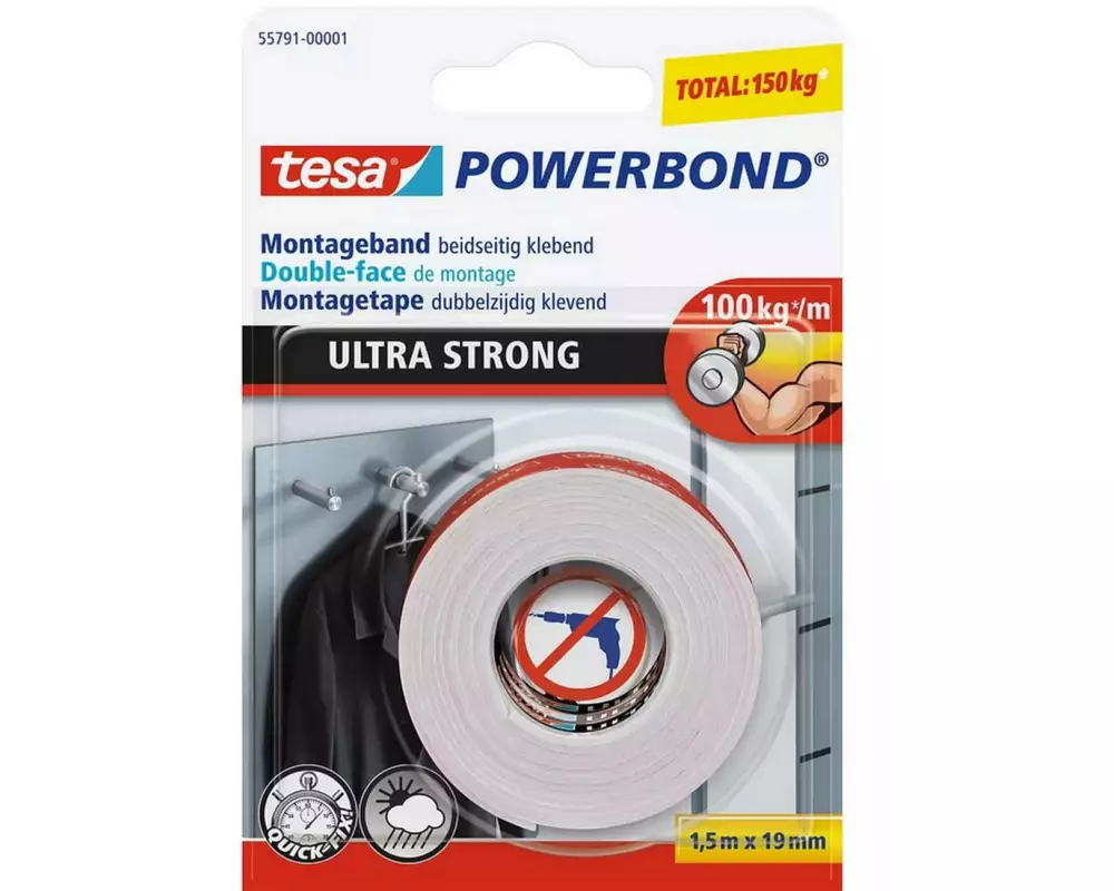 tesa Montageband -Set Powerbond Ultra Strong 2x 1.5 m x 19 mm