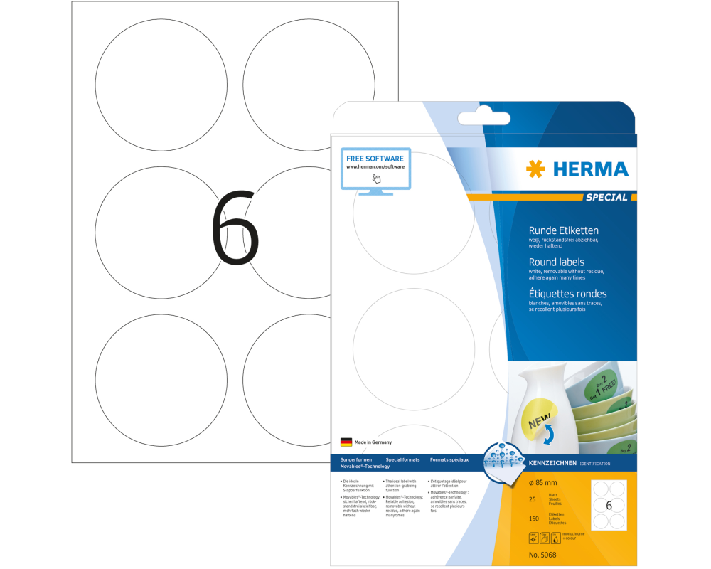 HERMA Etiketten Special 85mm 5068 weiss 150 Stück