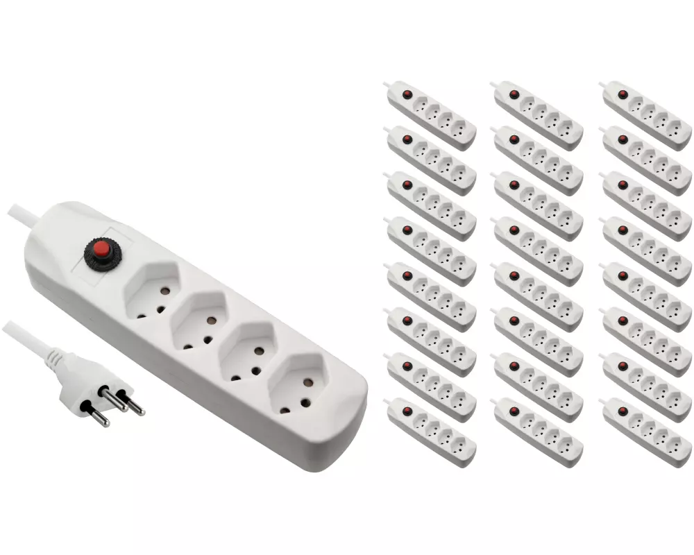 FURBER.power Steckdosenleiste mit Überlastschutz 4x T13, 25 Stück, Weiss