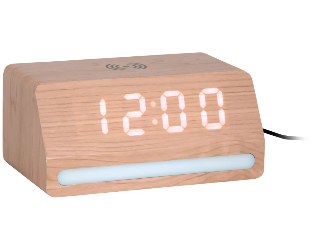 KARLSSON Wecker Retro Light LED Helles Holz