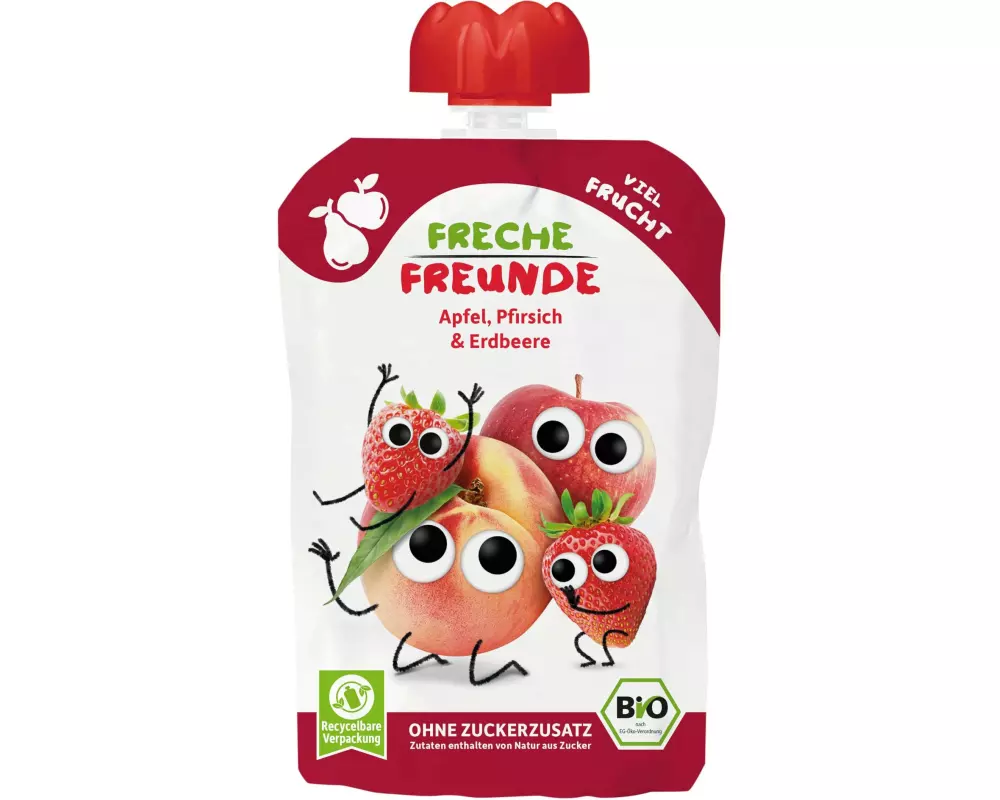 Freche Freunde Quetschbeutel Apfel, Pfirsich, Erdbeere 100 g