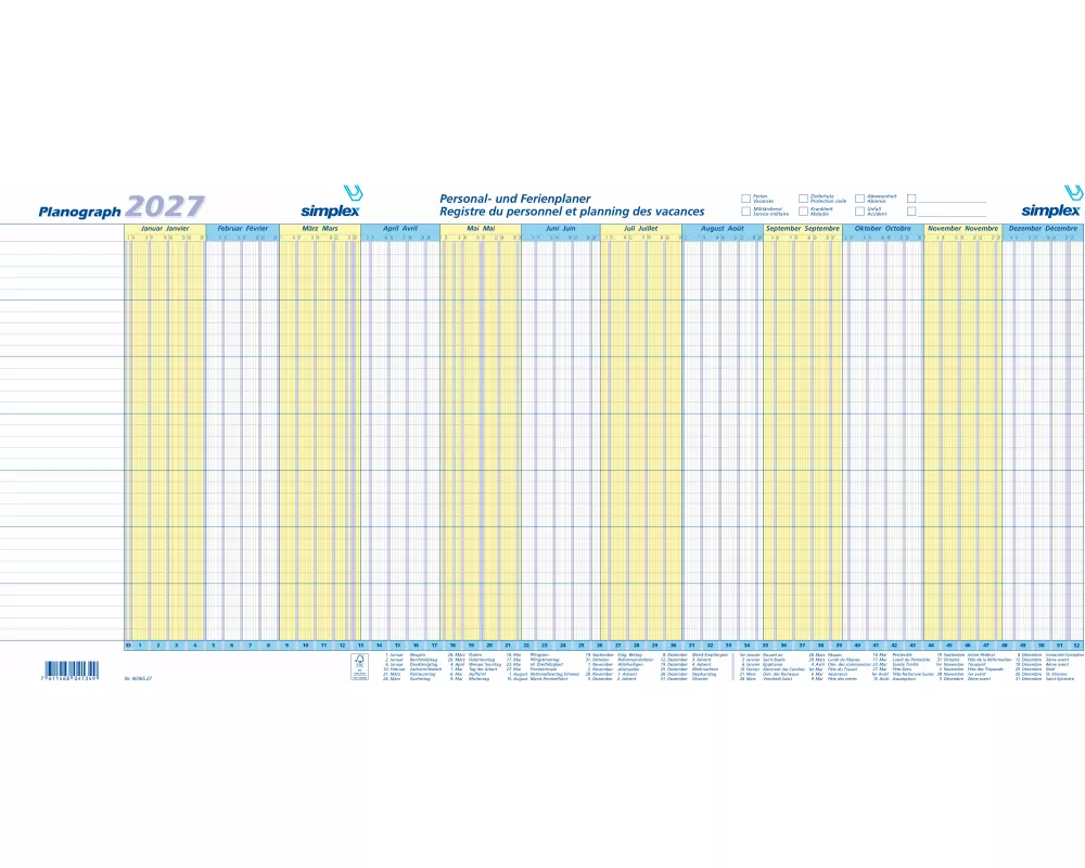 SIMPLEX Planograph 10 Stück 2027 40365.27 1J/1S DE/FR 64x29.6cm