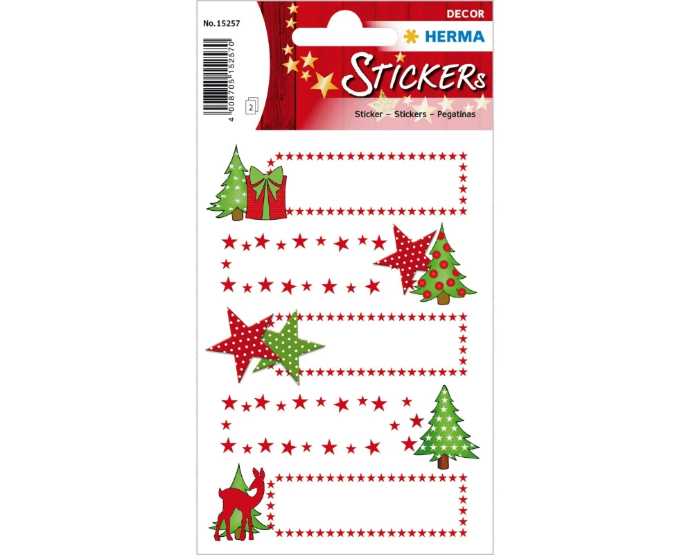 Herma Stickers Weihnachtssticker Sterne + Tanne 2 Blatt / 10 Sticker