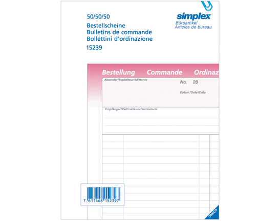 SIMPLEX Bestellschein Vertreter DFI A5 15239 rosa/gelb/weiss 50x3 Blatt