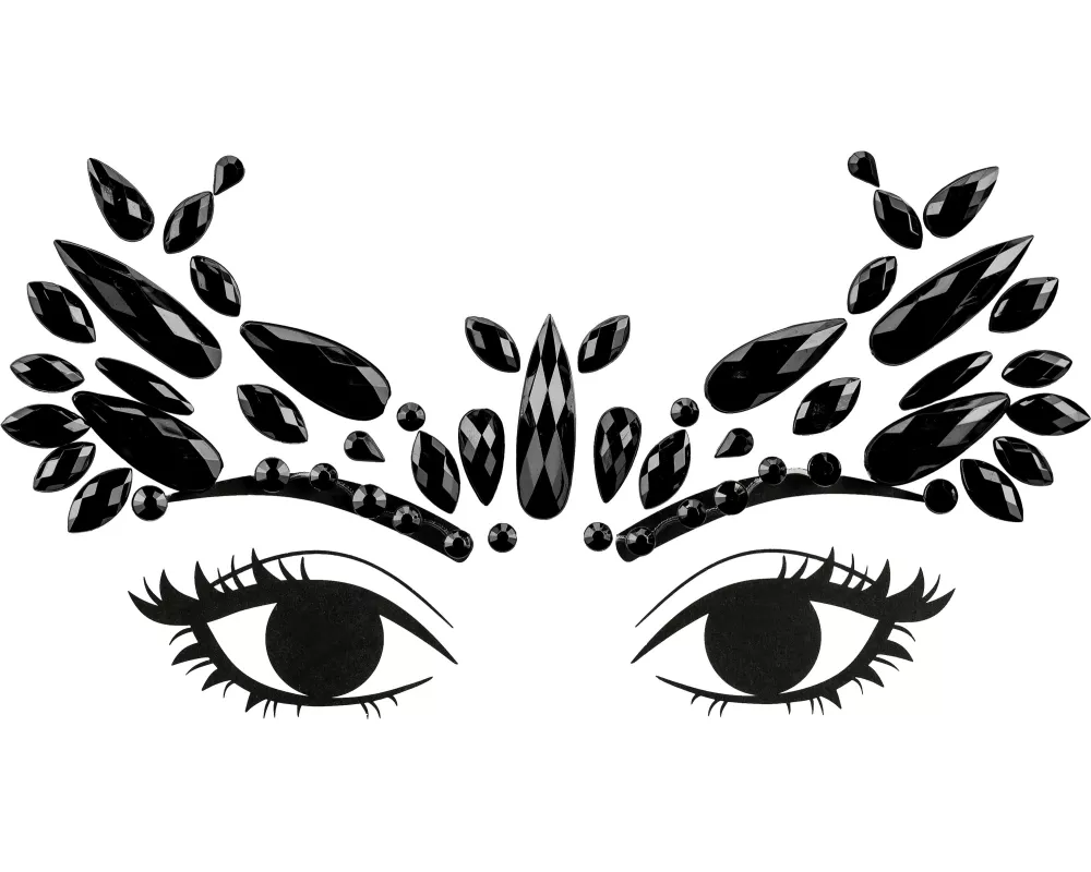 Partydeco Gesichtsschmuck Kristalle schwarz, 14.5 x 5.5 cm