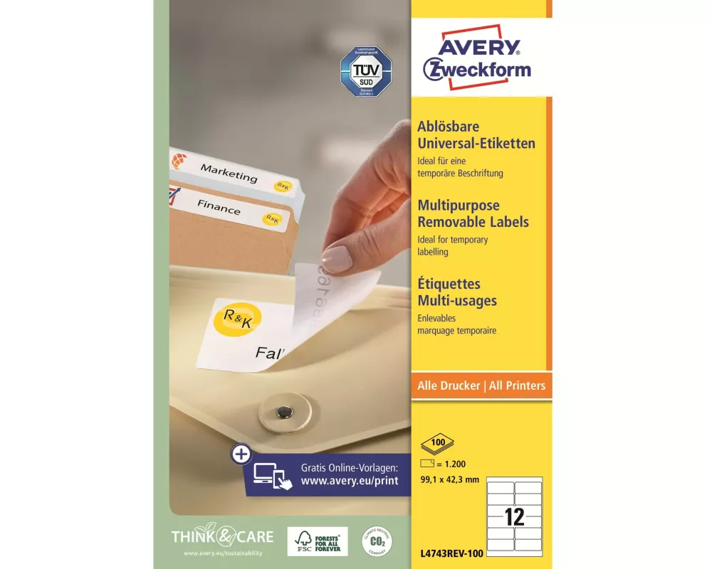 Avery Zweckform Universal-Etiketten Stick + Lift 99.1 x 42.3 mm, 100 Blatt