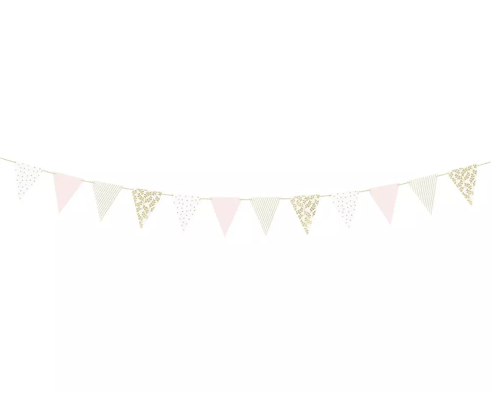 Partydeco Girlande Flaggen 2.1 m, Gold/Hellrosa/Weiss