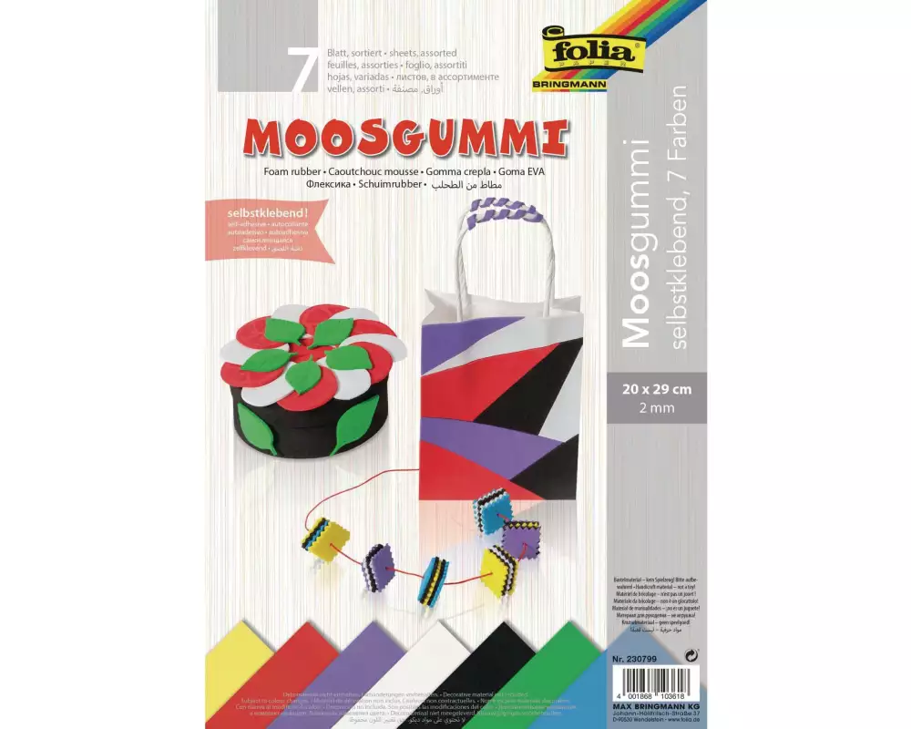 Folia Moosgummi-Set 7 Stück, Mehrfarbig
