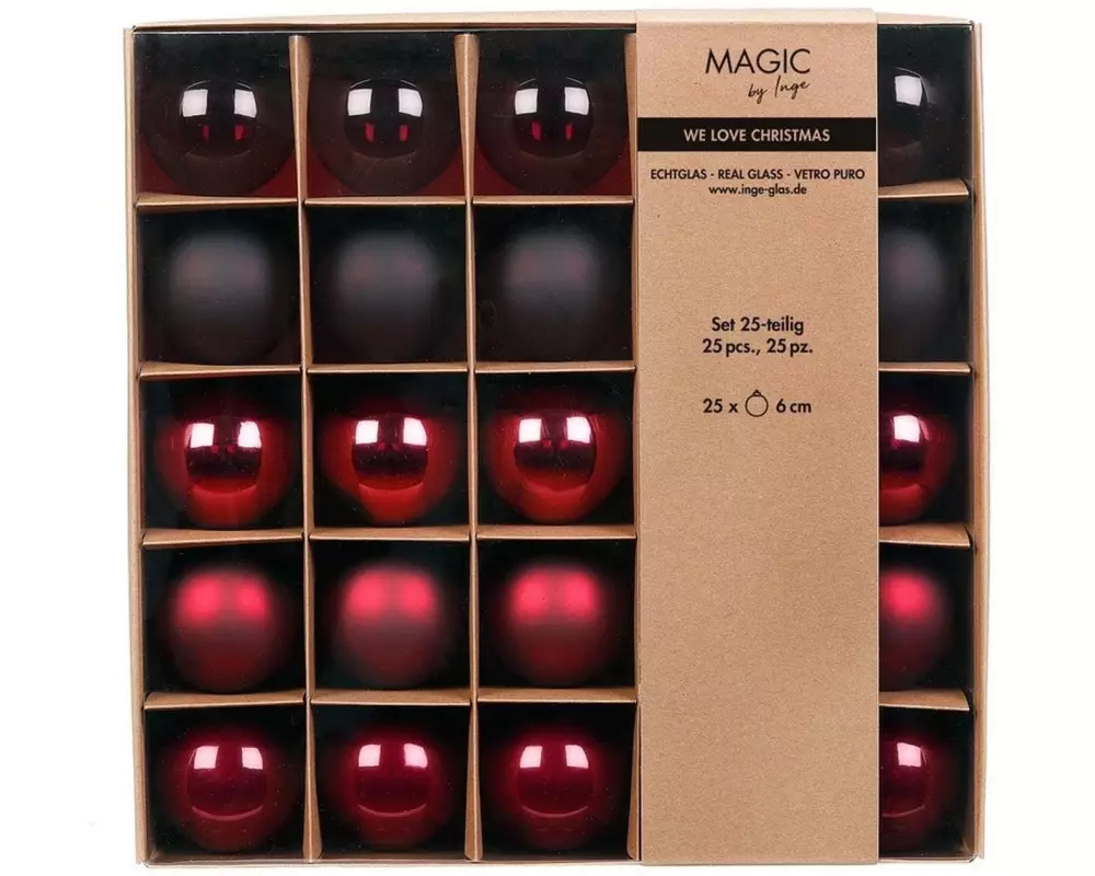 INGES CHRISTMAS DECOR Weihnachtskugel 6 cm Dunkelrot, 25 Stück