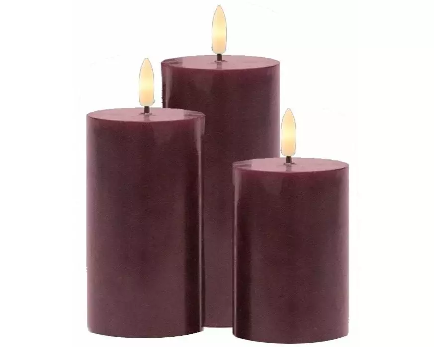 Sirius LED-Kerzen Set Sille, 10/12.5/15cm,Bordeaux,Wiederaufladbar