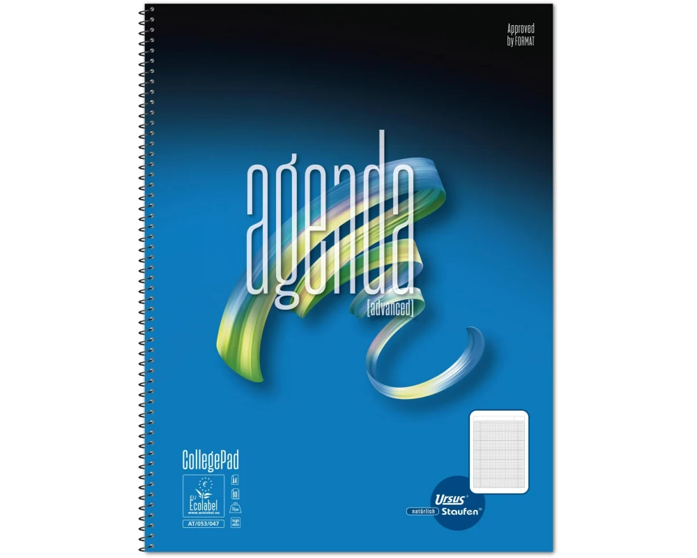 Ursusgreen Notizbuch Agenda Spiral A4, 80 Blatt, kariert